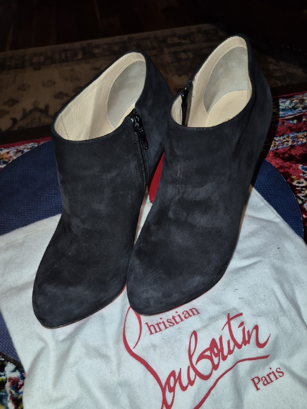 Christian Louboutin Authentic Black Suede Bobsleigh Booties. Sz.36.5.